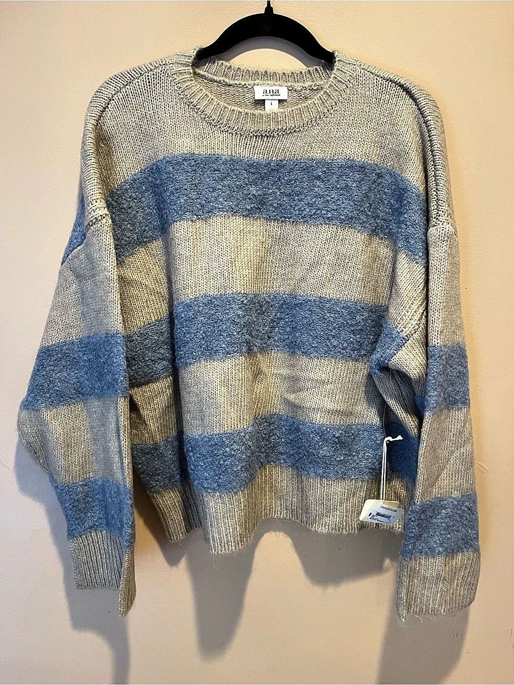 ana Striped Sweater in Beige & Blue Size Large NWT